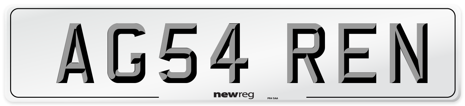 AG54 REN Number Plate from New Reg
